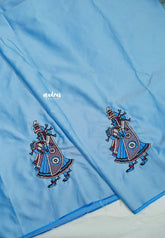 Ice blue - Mayuri - 1 mtr Silk Cotton Embroidered Blouse Piece – Rajasthani Woman Motif